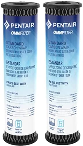 Pentair OMNIFilter TO1 Carbon Water Filter, 10-Inch, Standard Whole House Carbon Wrap Sediment and Taste & Odor Replacement Filter Cartridge, 10" x 2.5", 5 Micron, Pack of 2