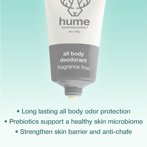 Hume Supernatural Invisible Whole Body Deodorant Balm - Full Body Protection - Aluminum Free, No Baking Soda - Anti-Chafing Odor Control - Clinically Tested on Sensitive Skin (Fragrance Free, 3-Pack)