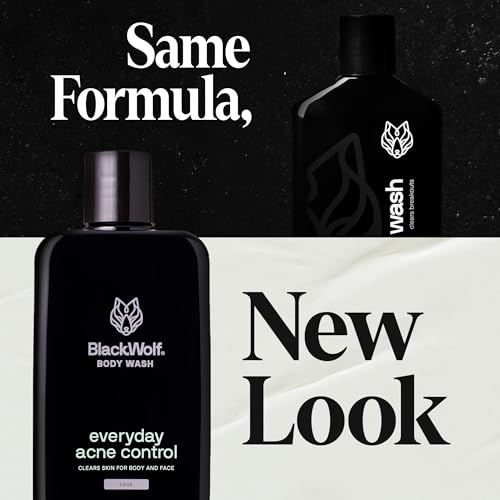Black Wolf Salicylic Acid Body Wash for Men - 10 Fl Oz, 2-Pack - Men's Acne Body Wash - Charcoal Helps Reduce Acne Breakouts & Cleanse Your Skin - Full Coverage & Deep Clean Treatment - Men's Bodywash