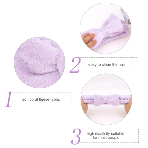 Semato Bachelorette Party Favor Set Bride Spa Headband Bride Headband and Bridesmaid Headband Skincare Headbands for Women Cute Bow Head Bands Party Supplies (1 bride+ 7 purple)