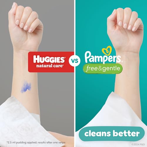 Pampers Baby Wipes, Free & Gentle, Hypoallergenic and Unscented Wipe, 100% Plant Based, Plastic-Free for Babies, 624 Total (8 Flip-Top Packs)