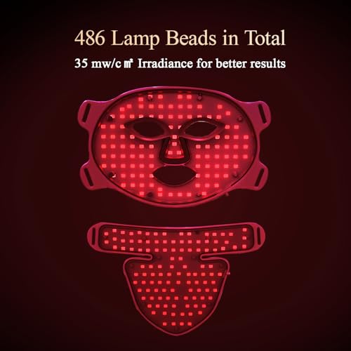 Led Red Light Therapy Face & Neck Mask, 7 Colors Led Light Therapy Facial Mask, Infrared Red Light Therapy Mask, Infrared Light Skin Rejuvenation(White)