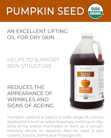 velona Pumpkin Seed Oil USDA Certified Organic - 64 fl oz | 100% Pure and Natural Carrier Oil | Unrefined, Cold Pressed