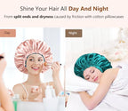 mikimini Satin Bonnet Silk Bonnet for Women Curly Hair, Reversible Double-Layer Sleeping Hair Bonnet Extra Large Stretchy Sleep Hair Cap (Green+Pink)