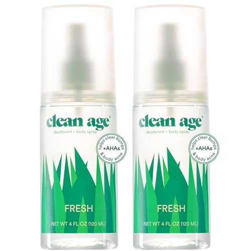 Aluminum Free Deodorant & Body Spray for Whole Body - Fresh 4oz (2 Pack) Clean Deodorant and Body Spray for Teen Boys and Girls - With AHA For Body Acne - Body Spray for Teens Formula