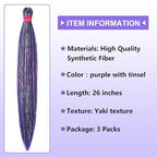 Dark Purple Tinsel Braiding Hair Pre Stretcehd 26 Inch Professional Synthetic Braiding Hair For Crochet Braids Box Braids Boho Braids Croceht Hair Extensions