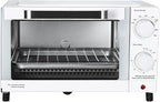 Mainstays 4 Slices Toaster Oven with 3 Settings, includes Baking Rack and Pan, Arctic White, New