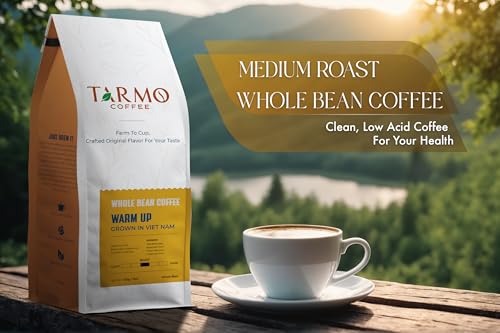 Tarmo Coffee | WARM UP - Low Acid Coffee Beans, Vietnamese Coffee, Robusta & Arabica Blend, Premium Whole Bean, Medium Roast, 12 Oz Bag
