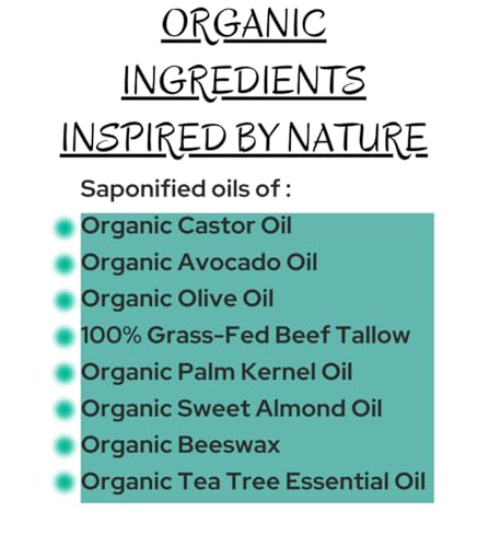 '-Tea Tree- Handcrafted with Grass-Fed Beef Tallow and Organic Oils - Scented with Organic Essential Oils - Artisanal Bar Soap - USA MADE - 3 Pack - Each Bar Unique