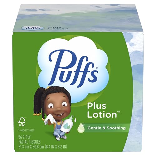 Puffs Plus Lotion Facial Tissues, 10 Cubes, 56 Tissues per Box, Allergies and Colds