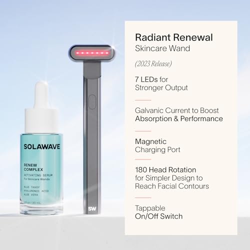 Solawave 4-in-1 Radiant Renewal Wand and Serum Bundle, Face Skincare Wand with Facial Massager, Facial Wand with Renew Complex Serum
