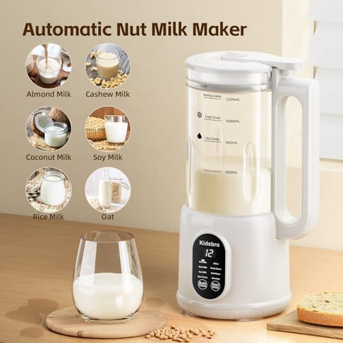 8 in 1 Automatic Nut Milk Maker, Almond Milk Maker,40oz （1200ML）Automatic Soy Milk Maker for Homemade Oat, Coconut, Soy, Plant Based Milks with Delay Start/Keep Warm/Boil Water