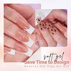 BTArtbox Gel Nail Tips Long Square - Press On Nails 600pcs 5 Colors XCOATTIPS Natural Fake Nails with Pre-applied Tip Primer Cover,Pre-colored 15 Sizes Soft Gel False Nails for Nail Art DIY