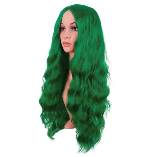 MapofBeauty 28 Inch/70 cm Long Wavy Middle Part with No Bangs Synthetic Fiber Curly Fashion Women Party Cosplay Wig (Grass Green)