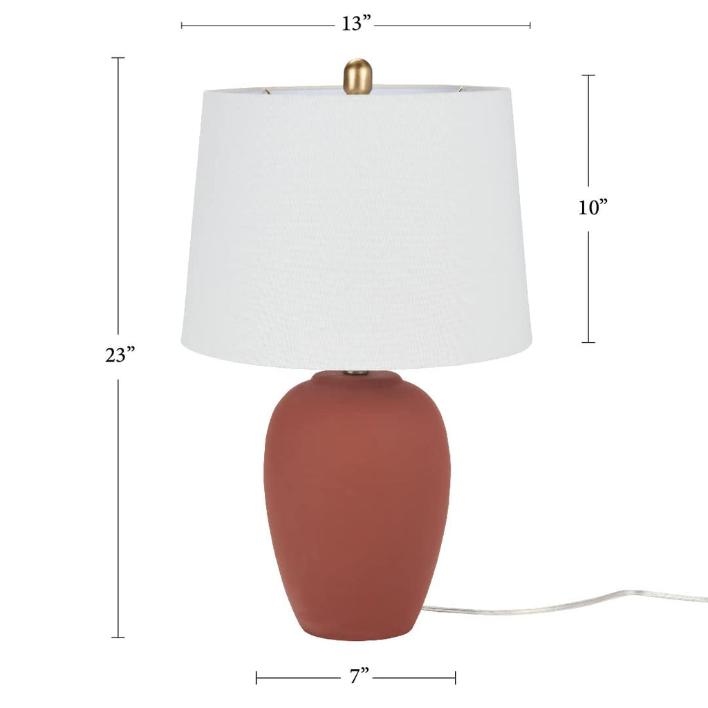 Nourison Home 23" Rust Orange Ceramic Pot Table Lamp for Bedroom, Living Room, Dining Office, with White Tapered Drum Shade