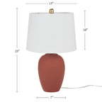 Nourison Home 23" Rust Orange Ceramic Pot Table Lamp for Bedroom, Living Room, Dining Office, with White Tapered Drum Shade