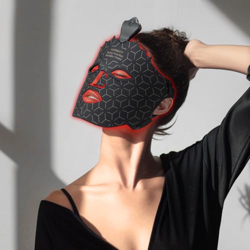 Red Light Mask - 7 Colors Red Light Mask for Face, Facial Skin Care at Home, Cordless, Ergonomic Design and Rechargeable for Home - Black