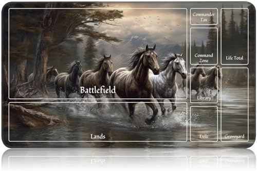 for MTG Game Playmat, for Magic TCG Rubber Play mat,Tabletop Card Playmats with Smooth Surface,Trading Card Inked Game Mat with New Zones,Battle Game,Horses in River