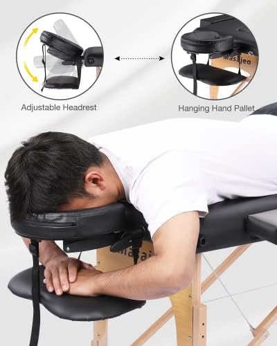Professional Massage Table Portable Massage Bed for Spa Salon Tattoo Esthetician Lash Reiki, Adjustable Height 84" Long & 500 LBS Load Capacity, Black (2-Section)