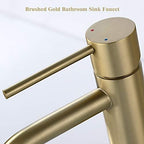 Brushed Gold Bathroom Faucet, Single Handle Brass Sink Faucet Bathroom Single Hole with Pop Up Sink Drain Assembly and Water Faucet Supply Lines