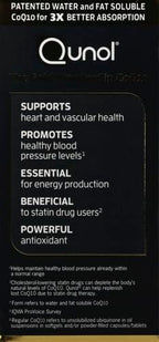 Qunol Ultra CoQ10 100mg, 3x Better Absorption, Patented Water and Fat Soluble Natural Supplement Form of Coenzyme Q10, Antioxidant for Heart Health, 120 Count Softgels