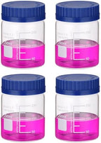 PATIKIL 4 Pack Reagent Media Storage Bottles, 250ml Borosilicate Glass Wide Mouth Graduated Round Bottles with GL32 Blue Screw Cap for Lab Water Reagent Liquids, Clear