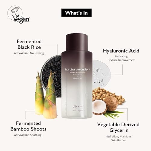Haruharu Wonder Black Rice Hyaluronic Toner for Sensitive Skin 10.1 fl.oz / 300ml | Alcohol Free, Fragrance Free | Vegan, Crurelty Free, EWG-Green
