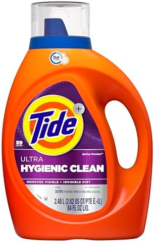Tide Hygienic Clean Heavy 10x Duty Liquid Laundry Detergent, HE Compatible, Spring Meadow Scent, 59 Loads, 84 fl oz