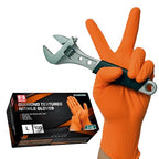 Jointown Basic Heavy Duty Nitrile Gloves Mechanic Gloves, Orange 8 Mil Nitrile Disposable Gloves Medium with Raised Diamond Texture, Latex Free, Powder Free Industrial Automotive Gloves Box of 100