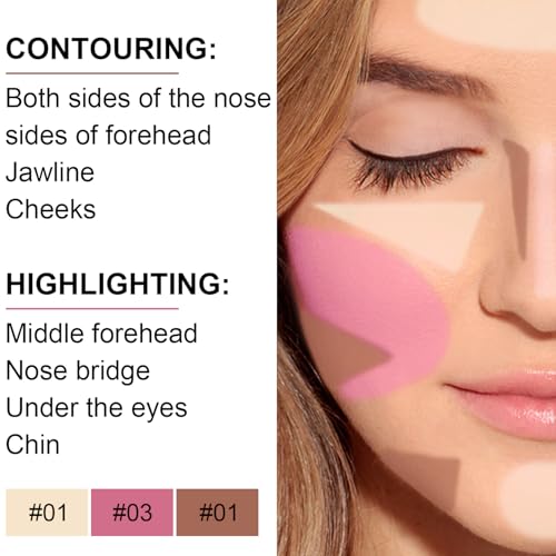 6 Colors Cream Contour Stick Makeup Kit,Shades with Highlighter Stick,Blush Stick and Bronzer Contour Stick for Sculpt the Cheeks,Long Lasting,Waterproof,Matte & Dewy Finish for Woman (SET A)