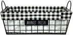 Rae Dunn ‘Market Fresh’ Metal Lined Basket - Rustic, Farmhouse, Vintage Style with Wire and Fabric - Storage Organizer for Kitchen, Pantry, Laundry Room, Closet, Nursery, Office - Cute Home Décor