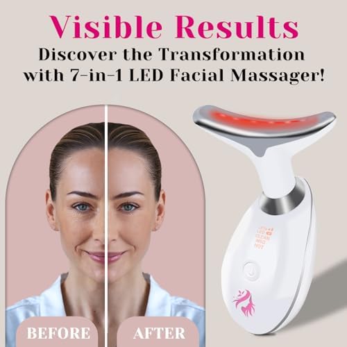 Red Light Therapy for Face, Facial Massager, Double Chin Reducer, Skin Tightening & Anti-Aging Face Lift Device, True Beauty Glow Facial Massager, 7-in-1 LED Facial Sculptor