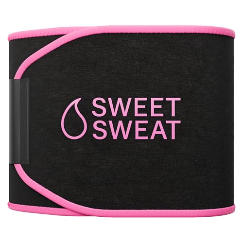 Sports Research Sweet Sweat Waist Trimmer (Core Series) - Premium Sweat Enhancing Fitness Band for Women & Men - Adjustable Fit �� Latex-Free Neoprene - Pink Logo, Small