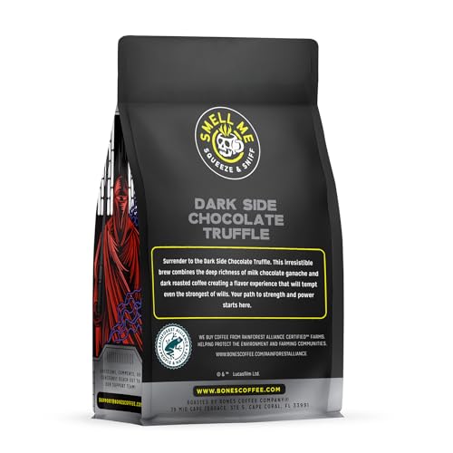 Bones Coffee Company Star Wars Dark Side Chocolate Truffle Flavored Coffee Beans, Whole Bean Coffee Dark Roast Low Acid, Chocolate Truffle Flavor (12 oz)