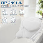LuxStep Bath Pillow-Bathtub Pillow with Air Mesh Fabric & 6 Non-Slip Suction Cups, Bath Pillows for Tub Head, Neck and Back Support, Bath Accessories Spa Gifts, White