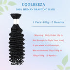 Human Braiding Hair 18 Inch Deep Water Wave Bulk Human Hair for Braiding 12A Brazilian Virgin Curly Hair for Boho Braids Wet and Wavy No Weft 2 Bundles 100g Hair Extensions