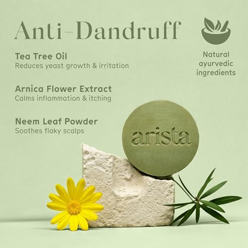 Arista Anti-Dandruff Shampoo Bar | Sulfate-Free, with Leaf Powder, Arnica & Tea Tree | Vegan Solid Shampoo Bar