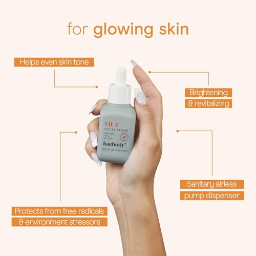 Baebody Made in USA Vitamin C Face Serum - Vitamin C Serum for Dark Spots and Dull Skin - With Hyaluronic Acid (1 fl oz/30 ml)