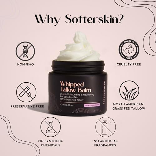 Beef Tallow for Skin (Vanilla Lavender 2 oz) - Whipped Tallow Balm for Face and Body - Natural Moisturizer for Sensitive Dry Skin - Handmade Body Butter - 100% Grass-Fed - Gentle Skincare