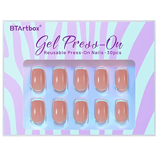 BTArtbox Press On Nails Short - Glue on Nails Square, Soft Gel Light Weight Fake Nails with Glue, Reusable Semi-Transparent Stick On Nails in 15 Sizes, Hot Cocoa