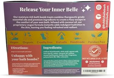Bubbly Belle Bath Bombs XXL Gift Set, 12 Extra Large Handmade Aromatherapy Fizzies with Essential Oil Blends and Epsom Salt, Vegan for Women, Men, Kids