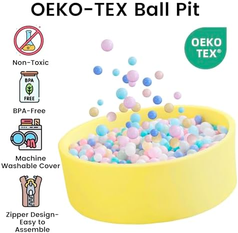 Ball Pit for Toddlers 35.43''x11.81 Baby Ball Pits Soft Memory Foam Ball Pit Round Kids Play Ball Pool Ideal Gift for Girls and Boys (Yellow, NO Balls)