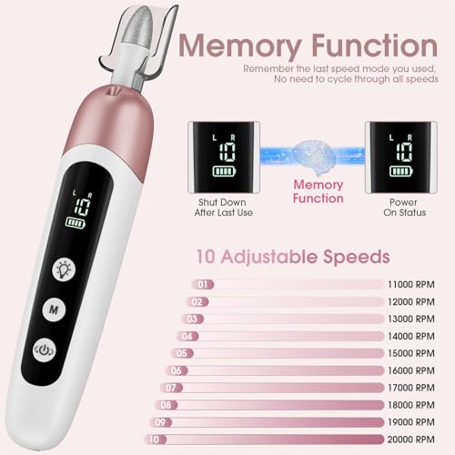 Cordless Electric Nail File Set, Professional Manicure Pedicure Kit, 10 Speed Portable Nail Drill Machine with Memory Modes, Pedicure Tools for feet, Hand Foot Care Tool for Thick Nail Toenail Cuticle