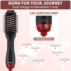 Dual Voltage Hair Dryer Brush with UK Plug Blow Dryer Brush for European Travel 110V-120V/220V-240V One Step Hot Air Brush and Styler Volumizer with Negative Ion Anti-frizz (Black+red)