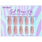 BTArtbox Press on Nails Long - Rose Gold Outline Designed French Tip Press on Nails, Coffin Glue On Nails, Reusable Soft Gel Stick On Nails with Nail Glue in 15 Sizes, Gilded French