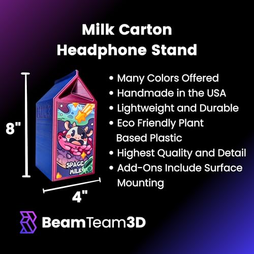 Milk Carton Headphone Stand - Universal Headset Holder - Cute Headphone Stand Hanger - Kawaii Desk Accessories - Pink Gaming Setup - Sturdy Desk Headset Mount (Oat Milk)