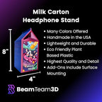 Milk Carton Headphone Stand - Universal Headset Holder - Cute Headphone Stand Hanger - Kawaii Desk Accessories - Pink Gaming Setup - Sturdy Desk Headset Mount (Oat Milk)