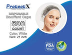 ProtectX 500-Pack White Disposable Hair Nets, Elastic Head Cover, Bouffant Caps, Sanitation Head Cover for Food Service, Spa Men & Women - 21 inch