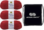 Lion Brand Basic Stitch Anti-Pilling Red Heather 202-400 (3-Skeins - Same Dye Lot) Worsted Medium #4 Acrylic Yarn for Crocheting and Knitting with Project Bag