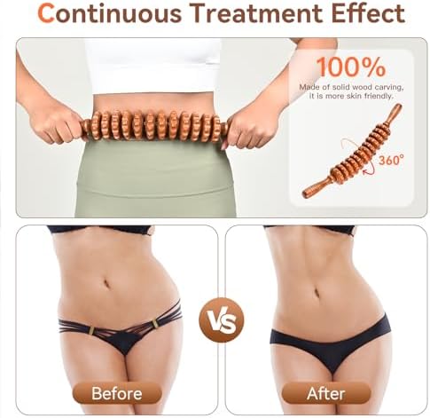 Wooden Cellulite Massage Roller Stick, Wood Therapy Massage Tools, Lymphatic Drainage Tool Cellulite Massager for Cellulite Reduction, Muscle Tension and Body Shaping, Contouring